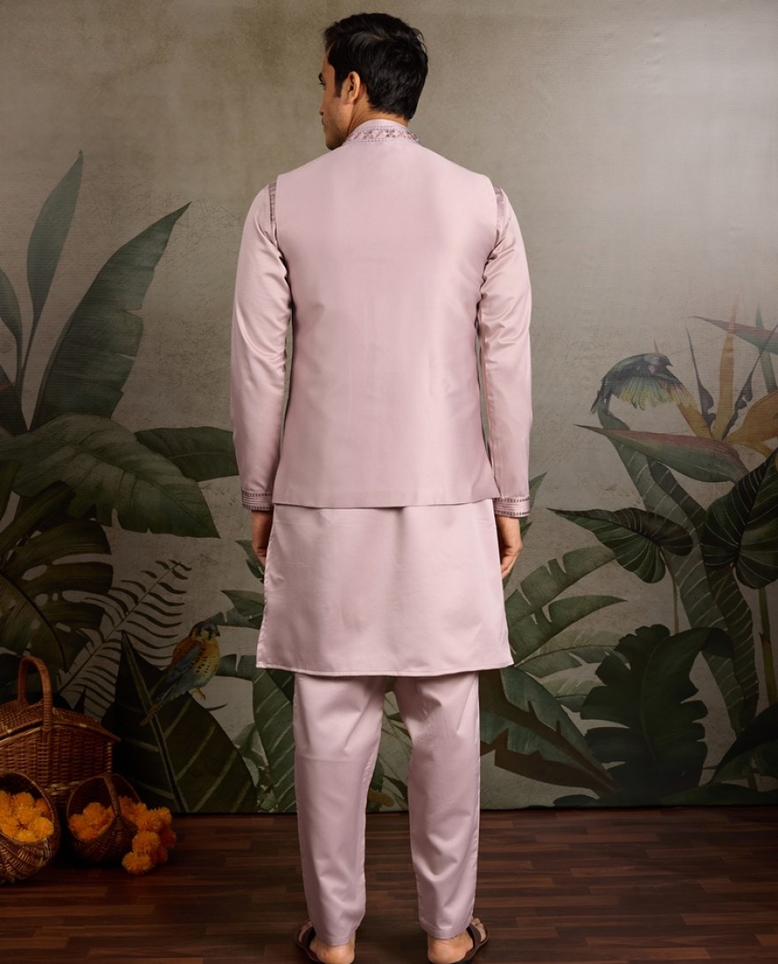 61102-PINK - Dusty Pink Embroidered Kurta Set for Men